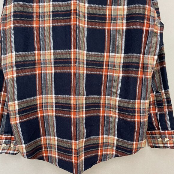 Vintage Plaid Shirt Shacket Men Large Long Sleeve Pockets Acrylic Button-Up Navy - Picture 6 of 14